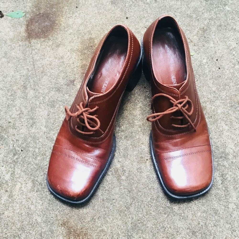 Vintage brown leather platform loafers